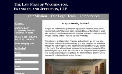 Washington, Franklin, and Jefferson Mock Up Law Firm Mock Up 1 Homepage